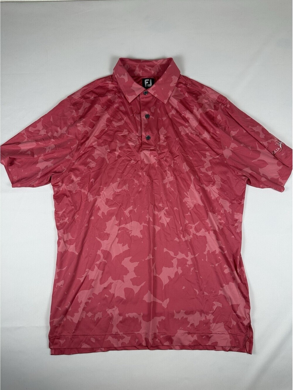Footjoy Golf Polo Shirt Men's Sz L Pink Geometric Pattern Short Sleeve